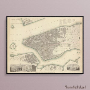 Map of New York City, New York in the Year 1840, Art Poster Print