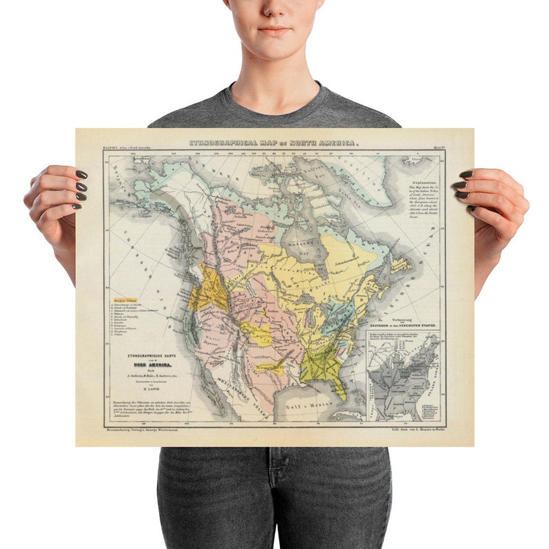Ethnographic Map of North America, Showing Native American Tribal Territories, Historic Map Poster Print image 3