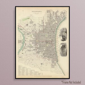 Map of Philadelphia, Pennsylvania in the Year 1840, Art Poster Print