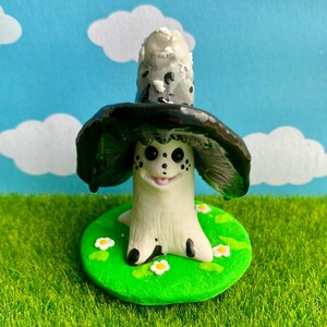 Inkcap Mushroom Ornament, Polymer Clay Gothic Toadstool Figurine, Indoor Plant Companion UK