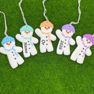 Personalised Snowman Decoration, Custom Polymer Clay Christmas Tree Ornament Gift