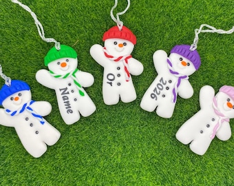 Personalised Snowman Christmas Tree Decoration, Polymer Clay Bauble, Stocking Advent Cracker Filler UK