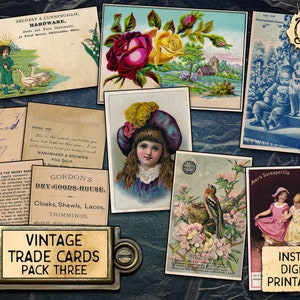 Vintage ruilkaarten, pakket drie | Afdrukbare digitale download | 6 dubbelzijdige telefoonkaarten | Mooie afbeeldingen en advertenties!