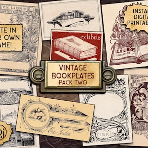 Exemplares vintage, pacote 2 | Download digital de imprimíveis | 9 placas de livros | Ex-líbris