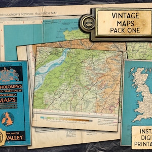 Vintage Landkartenseiten | Digitaler Download | 3 Doppelseitige britische Landkarten!