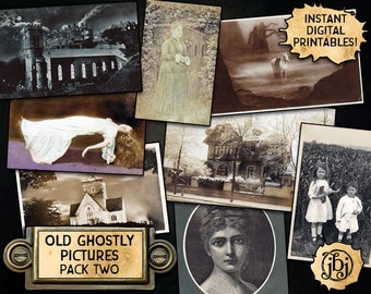 Old Ghostly Pictures, Pack 2 | Digital Download Printables | 8 different vintage spooky images for gothic or halloween projects!