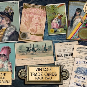 Cartões comerciais vintage, pacote dois | Download digital para impressão | 6 cartões telefônicos frente e verso | Belas imagens e anúncios!