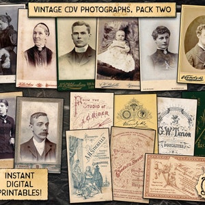 Vintage CDV-fotokaarten, Pack 2 | Afdrukbare digitale download | 8 verschillende Carte de Visite fotokaarten uit de jaren 1800 &1900!