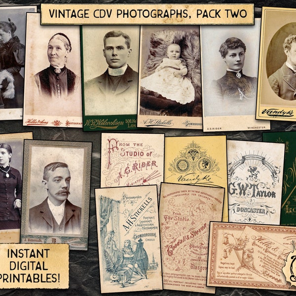 Vintage CDV Photo Cards, Pack 2 | Printable Digital Download | 8 Different Carte de Visite Photograph Cards from the 1800s & 1900s!