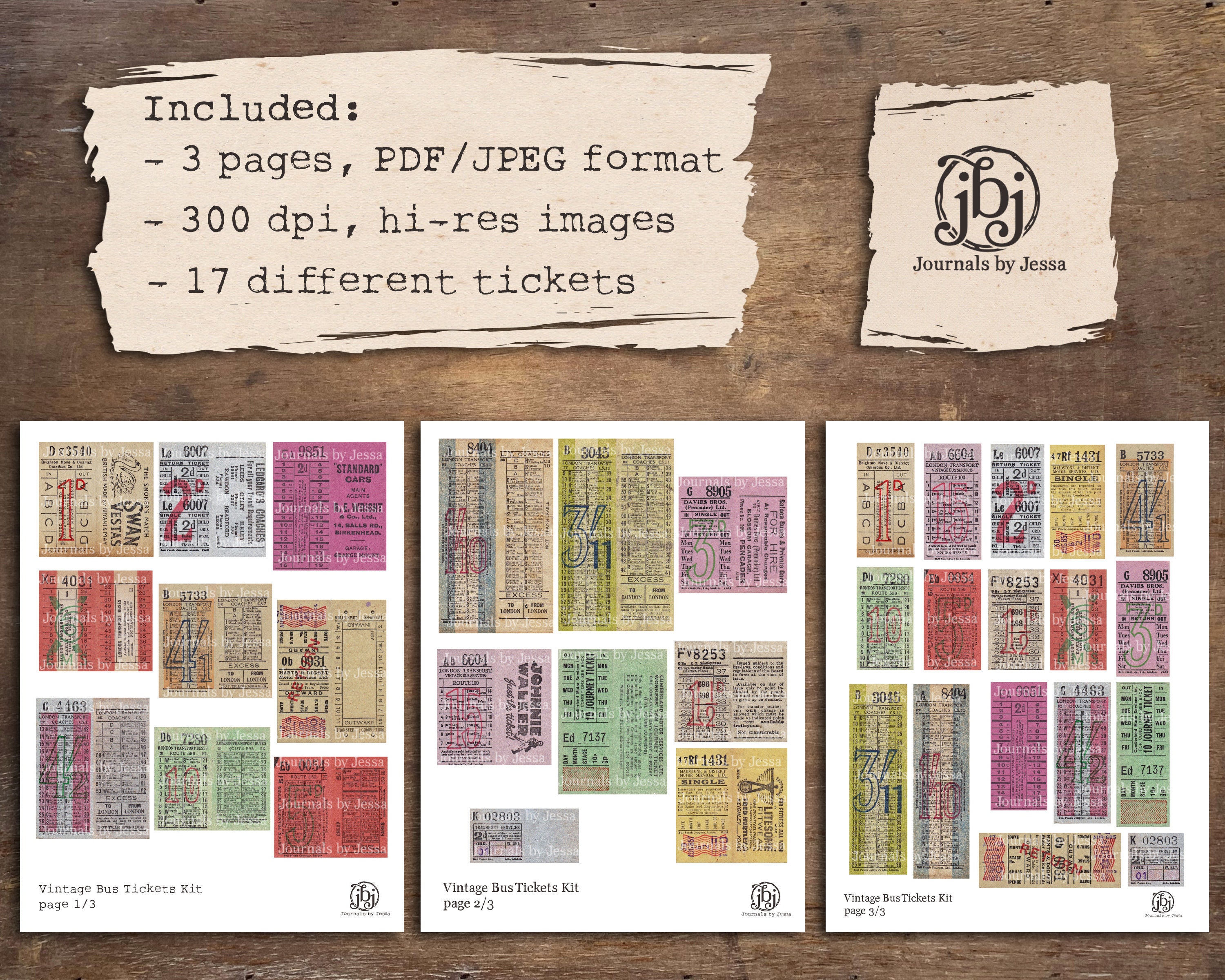 vintage bus tickets pack 1 digital download printables 17 etsy