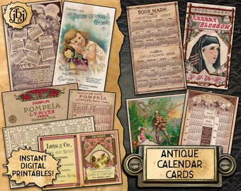 6 Antique Calendar Cards | Digital Download Printables | Double Sided Vintage Advertising Cards from the 1880s!