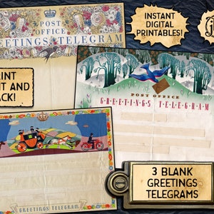 Telegramas de saludo británicos antiguos / Descarga digital imprimible / 3 telegramas diferentes