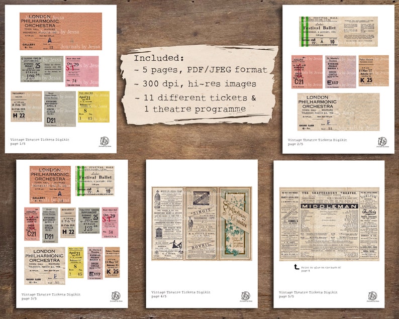 Vintage Theatre Tickets Digital Download Printables 11 tickets plus bonus programme from 1889 image 2