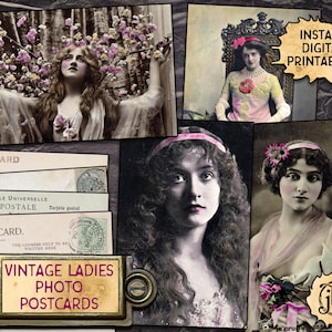 Postales fotográficas de señoras de moda vintage - Imprimibles de descarga digital