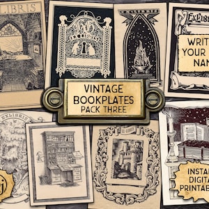 Vintage Bookplates, Pack 3 Digital Download Printables 9 Book Plates Ex Libris image 1