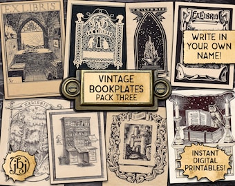 Vintage Bookplates, Pack 3 | Digital Download Printables | 9 Book Plates | Ex Libris