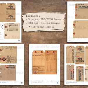 Vintage Luggage Tags, pack 1 Digital Download Printables 7 different baggage labels image 2