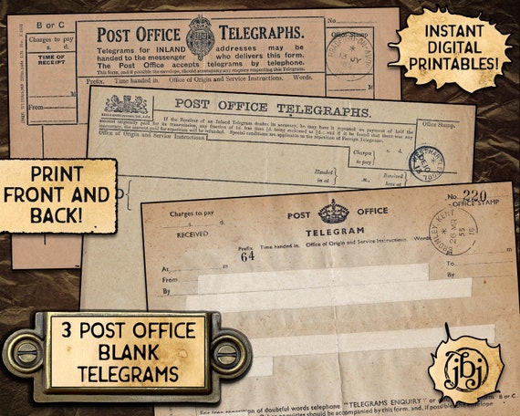 3 Vintage Post Office Telegrams Digital Download Printables - Etsy