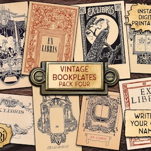 Vintage Bookplates, Pack 4 | Digital Download Printables | Ex Libris | 9 different labels!