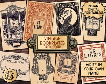 Vintage Bookplates, Pack 4 | Digital Download Printables | Ex Libris | 9 different labels!