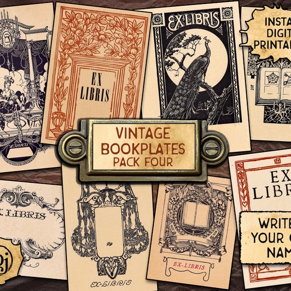 Vintage Bookplates, Pack 4 | Digital Download Printables | Ex Libris | 9 different labels!