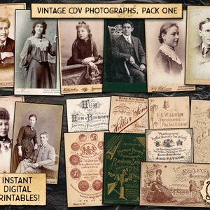 Carte fotografiche CDV vintage, Pack 1 / Download digitale stampabile / 8 diverse carte de visite cartoline fotografiche del 1800 e 1900!