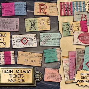 Vintage Railway Tickets, Pack 1 | Digital Download Printables | 18 different train tickets