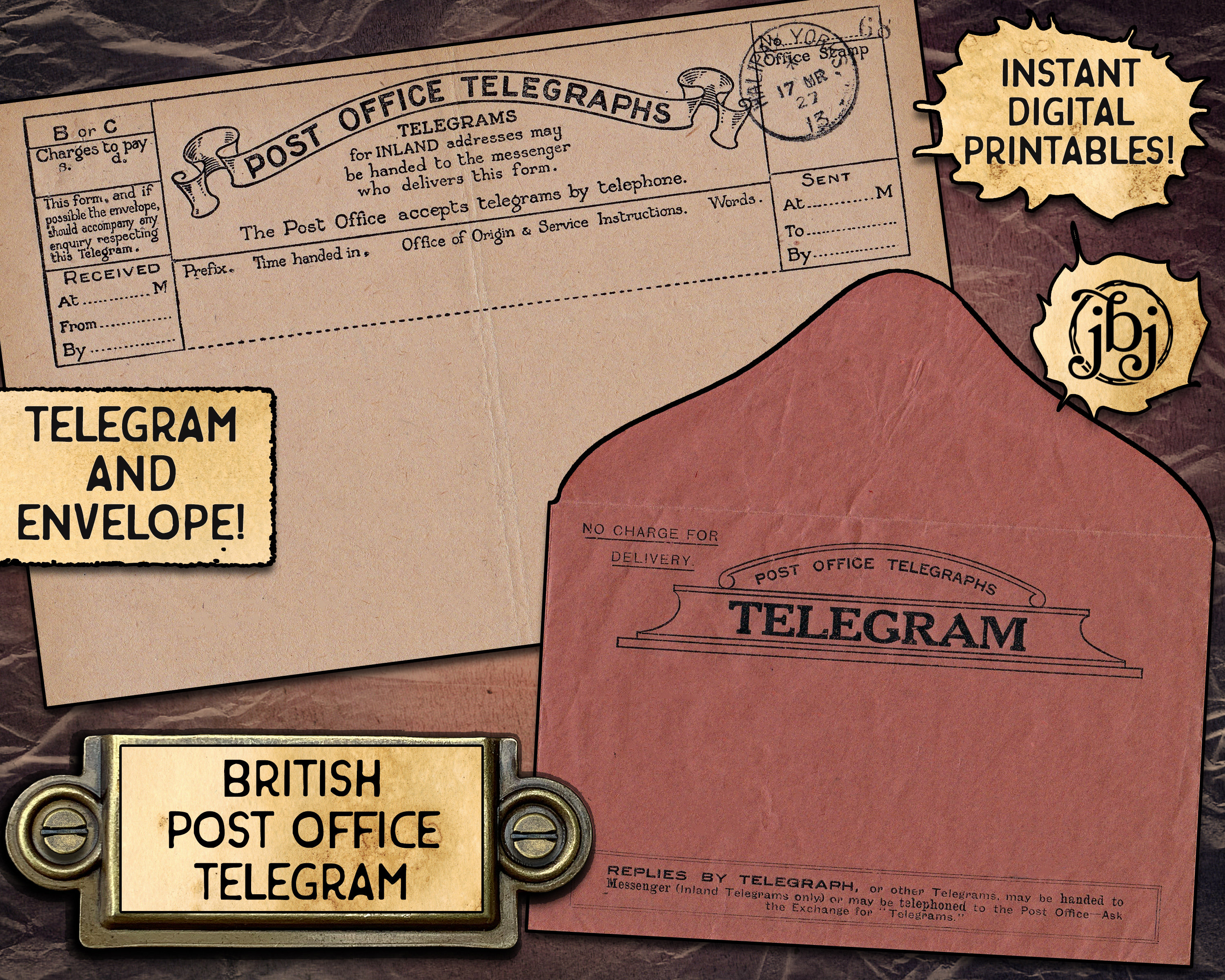 Buy Vintage British Telegram & Envelope | Digital Download
