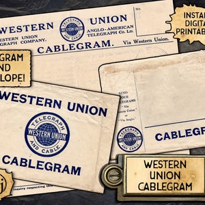 Cablegrama/telegrama e envelope vintage | Download digital para impressão