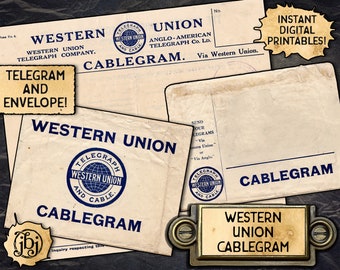 Vintage Cablegram/Telegram & Envelope | Digital Download Printable