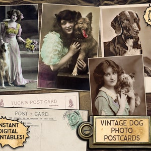 Vintage Hunde Foto Postkarten - Digital Download Printables
