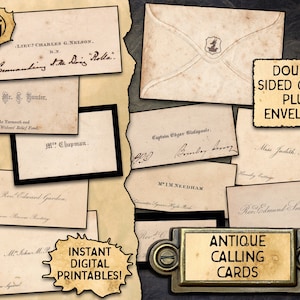 Antieke visitekaartjes en envelop | Digitale download afdrukbare items | 10 verschillende kaarten!