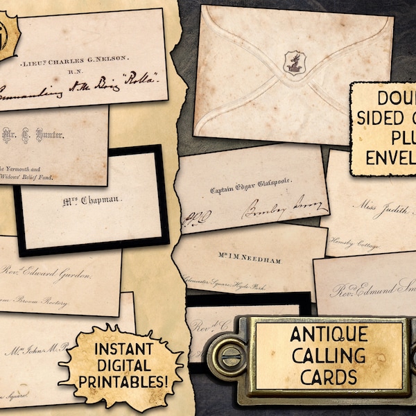 Antique Calling Cards & Envelope | Digital Download Printables | 10 different cards!