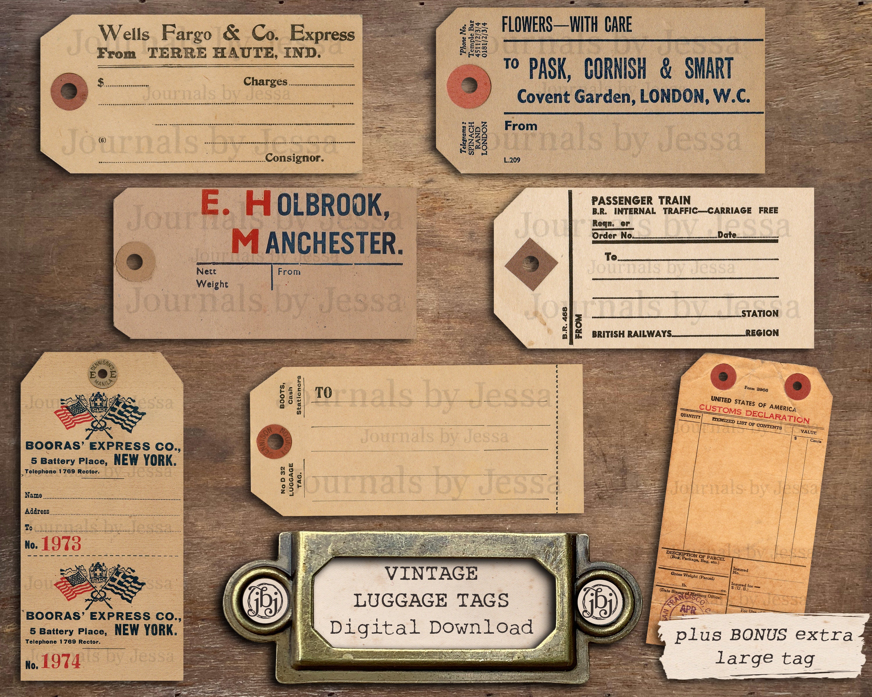 Vintage Luggage Tags Digital Download Printables 7 Etsy