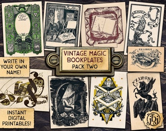 Vintage Magic Bookplates, pack 2 | Printable Digital Download | 10 Different Ex Libris Book Plates!