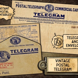 Télégramme et enveloppe vintage | Imprimables à téléchargement numérique