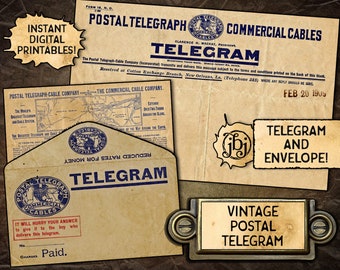 Vintage Telegram and Envelope | Digital Download Printables