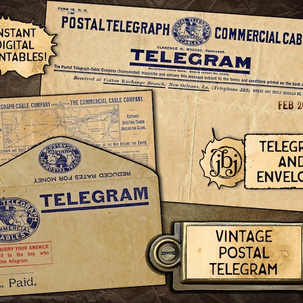 Vintage Telegram and Envelope | Digital Download Printables