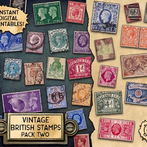 Vintage Britische Stempel, 2er Pack | Digitaler Download Ausdrucke | 30 verschiedene Stempel