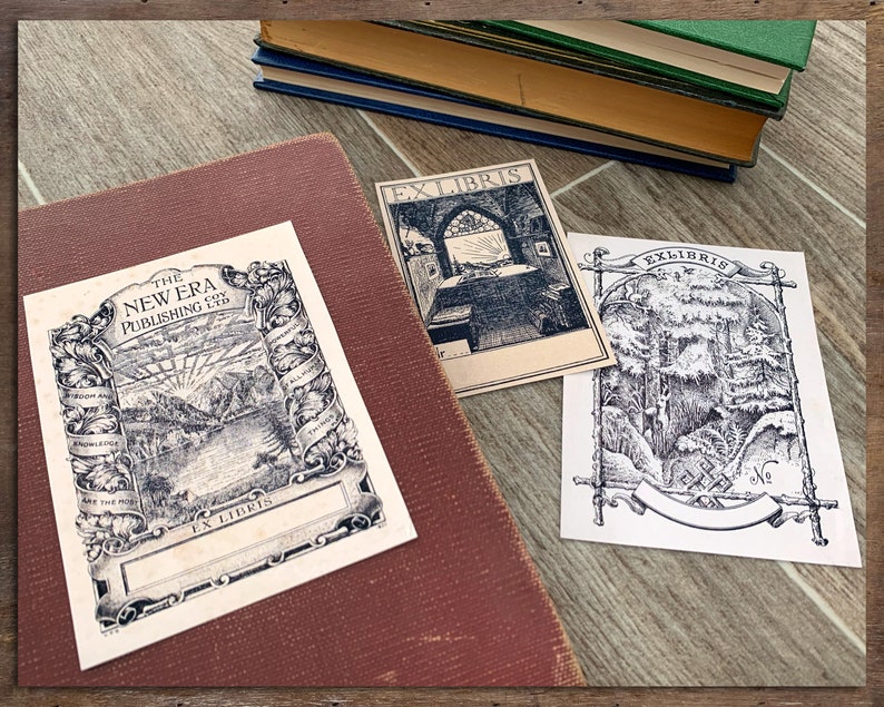 Vintage Bookplates, Pack 3 Digital Download Printables 9 Book Plates Ex Libris image 3