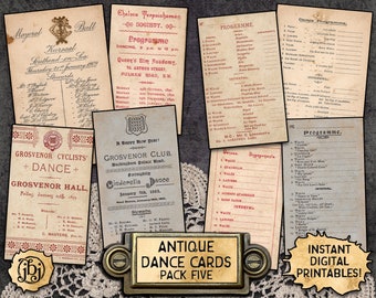 Antique Dance Cards, Pack 5 | Instant Download Printables | 4 different cards plus free ball invitation!