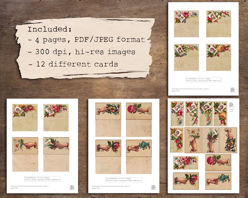 Illustrated Victorian Calling Cards, Pack 1 Digital Download Printables ...