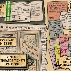 Vintage Theatre Tickets Digital Download Printables 11 tickets plus bonus programme from 1889 image 1