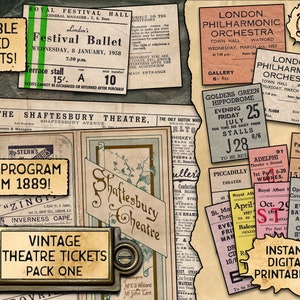 Vintage Theaterkarten - Digital Download Printables | 11 Karten plus Bonusprogramm aus 1889!
