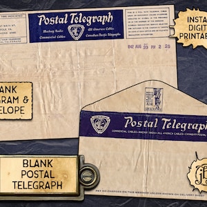 Télégraphe postal vintage et enveloppe | Téléchargement numérique imprimable | Télégramme