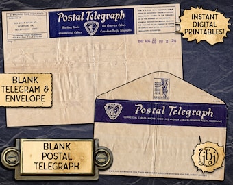 Vintage Postal Telegraph & Envelope | Digital Download Printable | Telegram