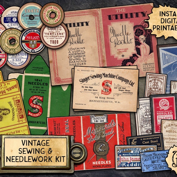 Vintage Sewing & Needlework Digikit | Digital Download Printables