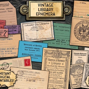 Pacote de itens efêmeros da biblioteca vintage | Download digital de itens para impressão