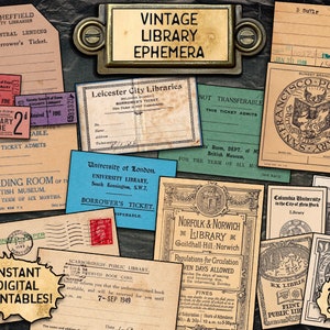 Vintage Library Ephemera Pack | Digital Download Printables