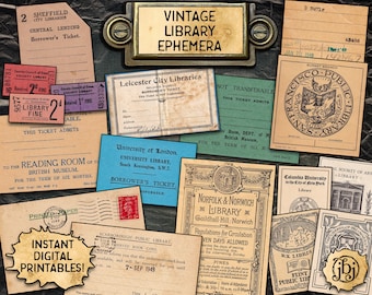 Vintage Library Ephemera Pack | Digital Download Printables